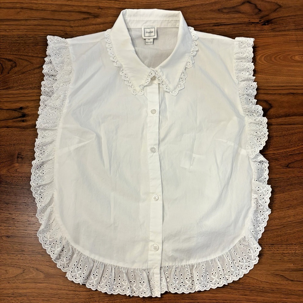 Anthropologie Maeve White Cotton Eyelet Lace Ruffle Button Down Blouse XL